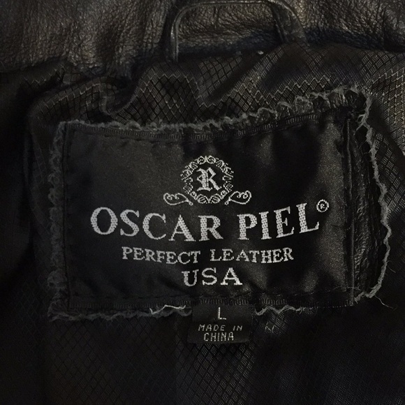 Vintage 1990's Genuine Black Leather zipper Jacket coat Oscar Piel Size L - Picture 9 of 14